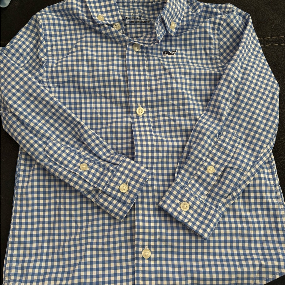 Vineyard Vines Kids Blue and White Plaid Shirt